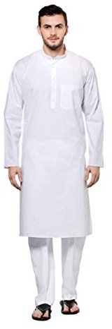 Men's Tunic Cotton Kurta Pajama White Ethnic Wear Indian Traditional Dress Set (44) by SHIKSHA International Industries