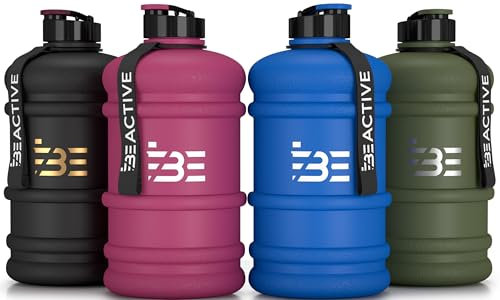 Be-Active 2,2 Liter Trinkflasche mit Zeitmarkierung - BPA-frei, Flip Top Tracker Flaschen - Sport - Fitnessstudio (schwarz)