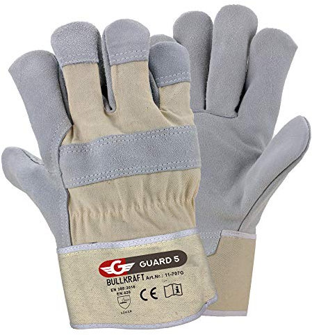 GUARD 5-12 Paar Leder Arbeitshandschuhe (Gr. 10 / XL) - robuste Bau- und Gartenhandschuhe - Rindspaltleder
