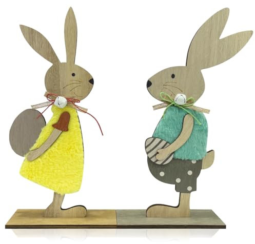 Espositori Decorativi per Pasqua, Coniglietto Pasquale in Legno, 2 Pezzi Coniglietti Decorativi in Legno, decorazione pasquale per Pasqua, Decorazione Pasquale per Feste Giardino Casa