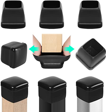 RCHYFEED 24 pcs Embouts pour Pieds de Chaise 28-33 mm avec Fond en Téflon, Protection Pied de Chaise Carré Silicone Couvre-jambes de Meuble, Patins en Téflon 1,25 pour Résistants Rayures et Élastique