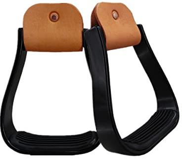 UNISTRENGH Western Aluminum Stirrups for Equestrian Sports Tack Saddle Accessories Stirrups with Non-Slip Black Rubber Cushion (Black)