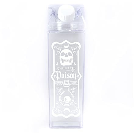 TeesAndTankYou Unfiltered Poison Milk Carton Water Bottle 500ml 16.9oz Clear