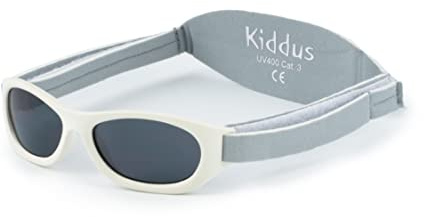 Kiddus Lunettes de Soleil Bébé 6-18 Mois, pour Fille et Garçon, Filtre UV400 CAT 3, Protection 100% UVA UVB, Sans BPA, Bande Ajustable, Légères - 08 Blanc