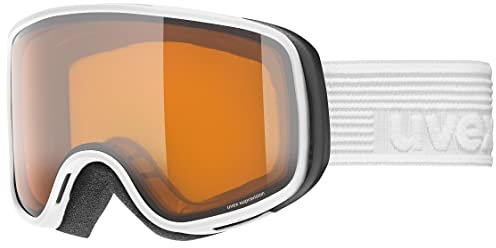 uvex scribble LG - leicht kontrastverstärkende, stylische Skibrille mit Anti-Fog-Beschichtung und großem Sichtfeld für Kinder - white/lasergold-clear - one size