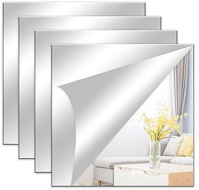 4 Stück Spiegelfolie Dekorative Wandspiegel Spiegelfliesen Selbstklebend, Klebespiegel,Spiegel zum Kleben Aufkleben, Spiegel Wand, Selbstklebende Fliesen Badezimmerspiegel Türspiegel
