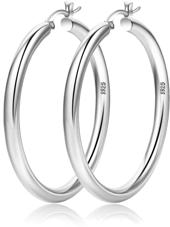 4mm Thick Silver Chunky Earrings Hoops Earrings For Women Hollow Tube Hoops Earrings Thick Chunky Hoops Hypoallergenic Lightweight Silver Hoop Large Earrings 20/30/40/50/60MM