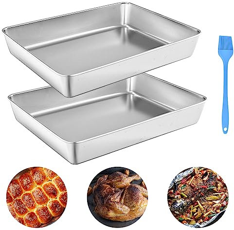 THATSRAD 2er Set Backblech Klein Ofenblech Backofenblech Edelstahl 30*24*6cm Ofenform Rechteckig Auflaufform Edelstahlbackbleche Spülmaschinenfest Backblech Kuchenblech zum Backen/Braten/Servieren