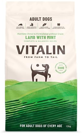 Vitalin Adult Lamb with Mint Dry Dog Food | Grain-Free Nutrition with Joint, Gut & Dental Support | 12KG