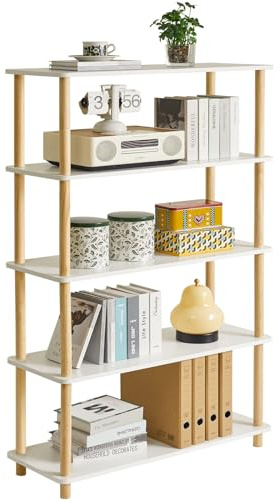 IBUYKE Cinq étagères Ouvertes en Bois de Couche - étagère de Rangement d'étagères autoportantes Modernes, étagères Verticales, Chambre à Coucher, Salon présentoir Multifonctionnel WBC005W