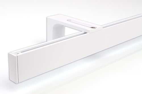 Deco-Raum Gardinenstange auf Maß Innenlauf eckig Wandbefestigung Wandträger mitte Lauf 8,3cm Vorhangstange Flächenvorhang Schiene Innenlaufstange für Vorhänge Weiß 270cm