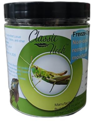 Classic Flock 2oz Freeze-Dried Grasshoppers - Nutritious Reptile & Amphibian Food for High Protein and Essential Amino Acids