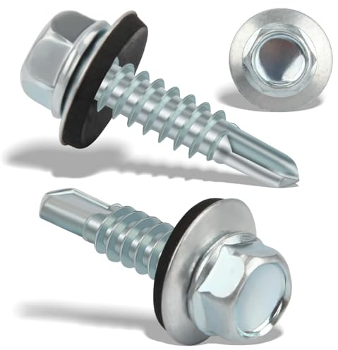 100 stycken självgängande skruvar 4,8 x 19 mm trapetsplåtskruvar plåtskruvar skruvar med tätning borrskruvar takskruvar med tätningsskiva dispenser självgängande (silver)