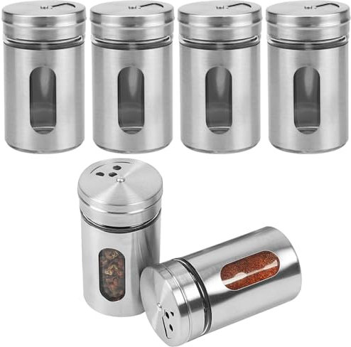 Gewürzgläser Rund, 6 Stück Kleine Gewürzdosen, Mini Gewürzstreuer Glas, 80ml Gewürzbehälter mit Edelstahl Deckel, Gewürz Organizer für Salz, Pfeffer, Gewürze, Aufbewahrung, Küchen Organizer
