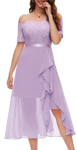Berylove brudtärneklänningar, lång balklänning, vokuhila, festliga klänningar för damer, glitter, damklänningar, knälång, BLP7085, lavendel XL, Lavendel, XL