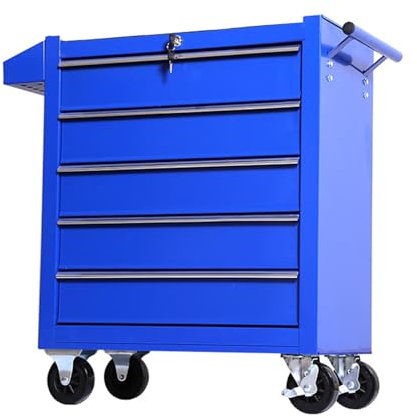 HNDL Tool Trolley Tool Chest on Wheels Tool Box on Wheels Tool Trolley on Wheels Tool Cabinet Workshop Trolley Tool Storage Wheel Cart Shelf Blue