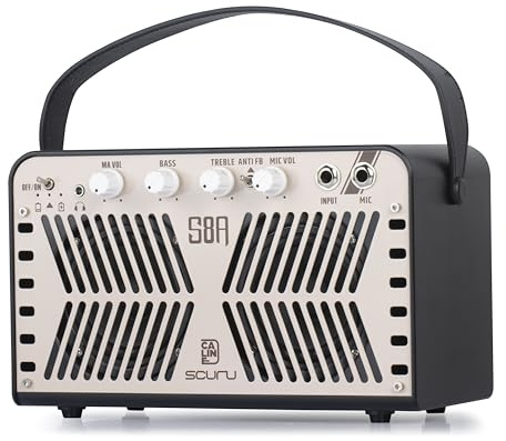Caline Scuru - Amplificador de guitarra acústica portátil de 20 W, amplificador de práctica de guitarra alimentado por batería para guitarra acústica y ukelele, con Bluetooth (S8A)