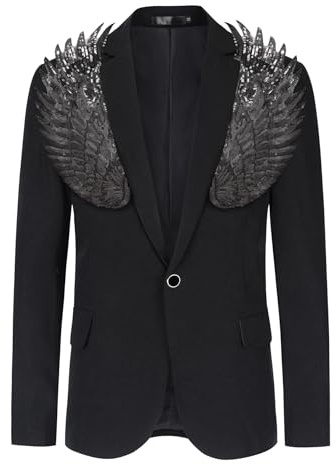 Allthemen Blazer Homme avec Paillettes Veste de Smoking Blazer Coloré Uni pour Soiré Mariage Noir 3XL