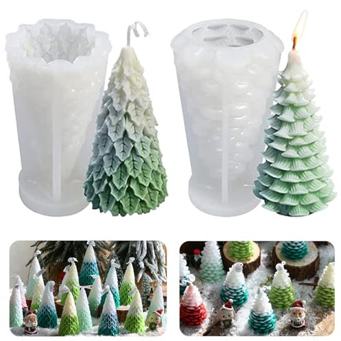 2 Piece Christmas Tree Candle Mould Christmas Tree Silicone Mould for Making Candles, Handicrafts, Soap