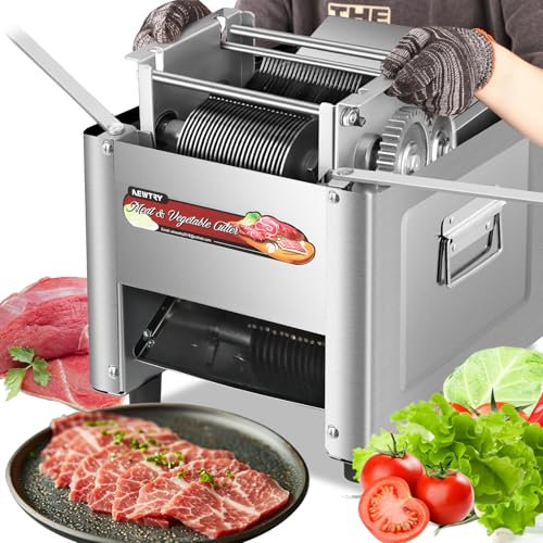 NEWTRY Trancheuse à viande commerciale pour couper, trancher et couper en dés la viande avec des lames, 850 W, trancheuse électrique universelle pour la cuisine, la boucherie et les restaurant (5mm)
