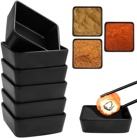 6 Stück Dipschalen Set,9x8x4 cm Kleine Schälchen für Dips,Quadratische Sojasauce Schälchen,Mini Dip Schälchen,Saucenschälchen Schwarz Gewürzschalen,Sushi Schälchen für Ketchup,Sojasauce,Barbecuesauce