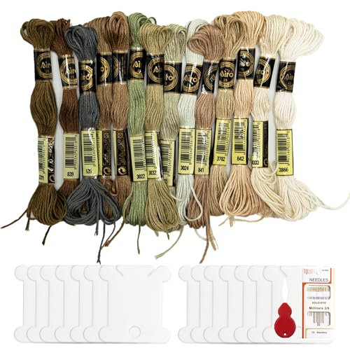 14 Skeins Stickgarn Halloween Gradient Braun Stickgarn Kreuzstich Fäden Freundschaftsarmbänder Floss mit 14 Garnspulen mit 1 Fadenführung 1 Packung Handnähnadeln