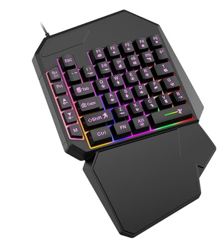 Teclado de 1 mano – Teclado ergonómico para juegos | Teclado pequeño programable para zurdos | Teclado de juego profesional | Controlador de juego ergonómico | Plug and Play para PC
