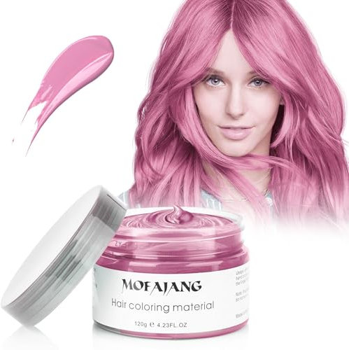 Coloration Temporaire Cheveux, 4.23 oz Coloration Cheveux Femme Homme, Cire Colorante Temporaire Pour Cheveux Facile À Laver Et À Changer De Couleur, Convient Pour Cosplay Halloween (Rose)
