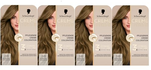 Schwarzkopf Creme Supreme Coloration 7-0 Natürliches Dunkelblond (4x182 ml), dauerhafte Haarfarbe mit Serum und Haar-Maske schützt vor sichtbaren Haarschäden, für 100% Grauabdeckung