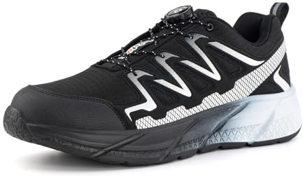 Loiston Zapatos de Seguridad para Hombre Mujer Zapatillas de Seguridad Mujer Zapatos de Trabajo Puntera de Acero Transpirable Negro y Blanco K07 Gr.42