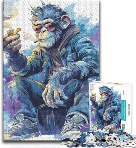Puzzle per adolescenti 1000 simpatici personaggi di scimmie che fumano con occhiali da sole, ma un regalo di compleanno divertente e umoristico per i 14 anni e oltre, 38x52cm
