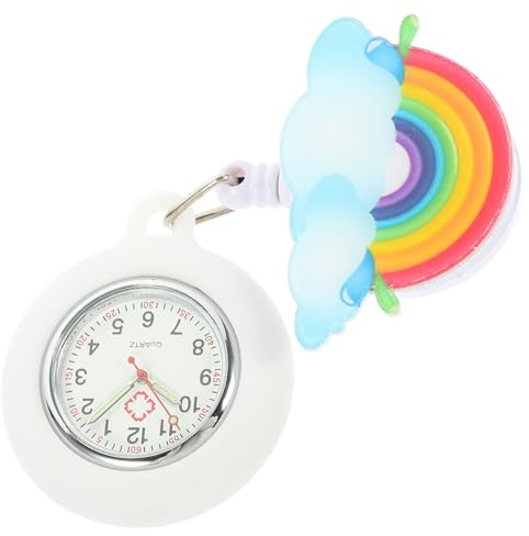 Housoutil Orologio Badge Retrattile da Infermiera in Silicone Copertura Rimovibile e Quadrante Facile da Leggere, Orologio da Tasca per Donna e Ragazza, Regalo Funzionale Design Arcobaleno