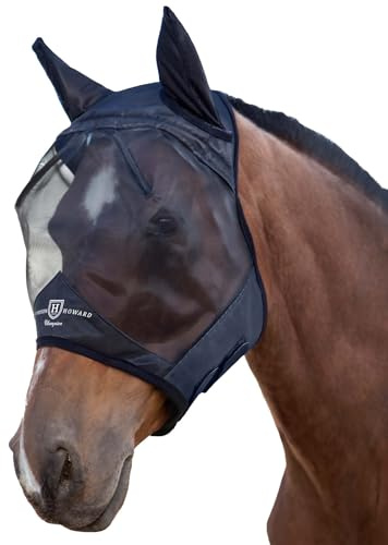 Harrison Howard CareMaster Horse Fly Mask Half Face with Ears Black XL Extra Full Size