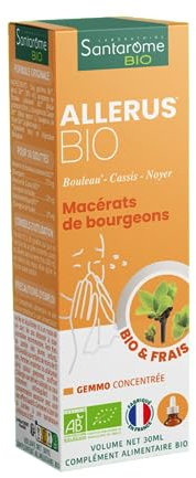 Santarome Bio - Allérus Bio | Complément Alimentaire Allergies | Pollens, Graminées & Rhume des Foins - Tri-Complexe de bourgeons - Bouleau, Cassis, Noyer | Flacon Pipette 30 ml| Made In France |Végan