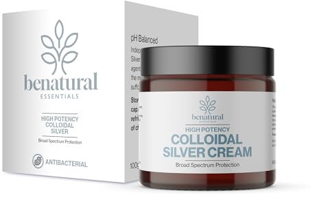 Benatural Essentials Premium Colloidal Silver Cream 100g | All Natural Cream | Antibacterial & Antifungal | PH Balanced | Manufactured in the UK