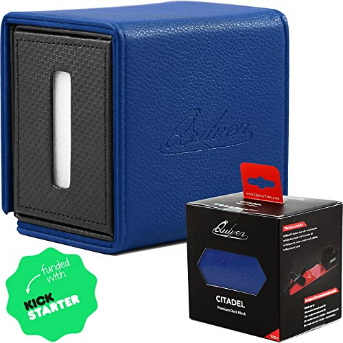 Quiver Time Citadel Deck Block Blue - 100+ Card Storage Box for Cards, Dice and Tokens, Custom Divider - Compatible with Commander MTG, Pokémon and other TCG games.
