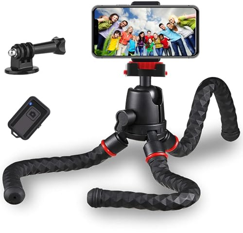 Zetong 360-degree rotating flexible Octopus travel tripod, suitable for iPhone, smart phone, digital single-lens reflex camera and action camera, with Bluetooth wireless remote shutter control