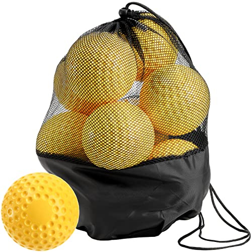 Tebery 12 Pack Yellow Dimpled Practice Balls, 12-Inch Pitching Machine Softballs Baseballs for Hand-Eye Coordination, Hitting and Fielding Practice