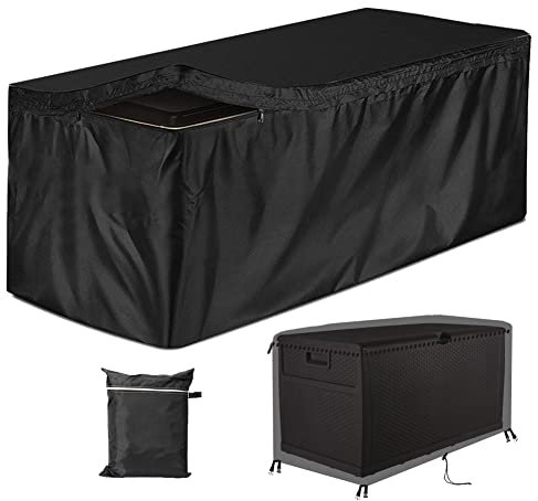 Gicov Deck Box Cover Waterproof Heavy Duty Patio Storage Box Cover with Zipper Outdoor Ottoman Bench Cover Rectangular for Keter Suncast Lifetime Rain Snow Dust Resistant