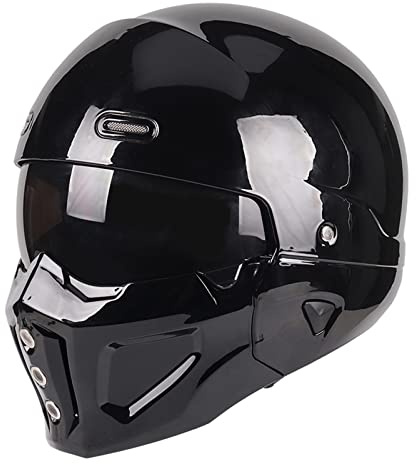 Woljay Casque Visage Ouvert Casque intégral du Visage Casques modulaires Moto pour Unisex-Adulte Rue vélo croiseur Trottinette Approuvé par Le Dot/ECE (Noir Brillant,XXL)