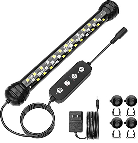 SEAOURA Éclairage Aquarium avec Minuterie, Éclairage Submersible pour Bac à Poissons, avec Allumage/Extinction Automatique, 3 Modes d'Éclairage, Luminosité Réglable (18cm)