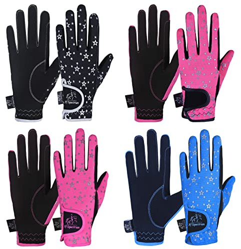 AFE Kids Gloves For Girls Boys Unisex Horse Riding Gloves Outdoor Gloves Sports Gloves Cycling Gloves For Children Black Blue Pink Star Design (Pink, X-Small (5-6))
