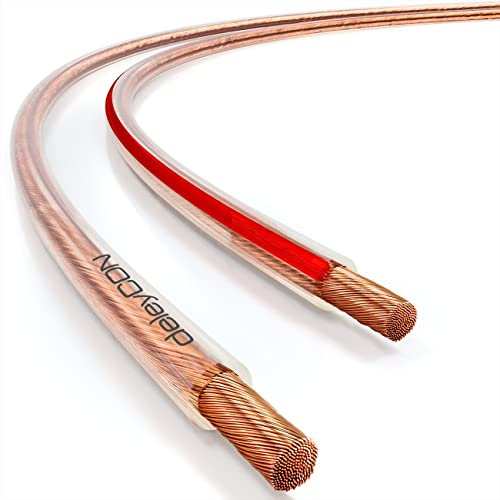 deleyCON 10m Cavo Altoparlante 2x 2,5 mm² - Puro Rame - OFC Speaker Cable Cavo - Audio Box Cavo per Altoparlanti HiFi & Surround - Marcatura Della Polarità - Trasparente