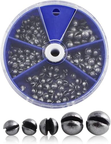 Angelblei,100 Stück Bleischrot Angeln,Schrotblei Angeln mit Aufbewahrungskiste,Herausnehmbare Blei Gewicht Angeln,5 Größen Bleischrot Sortimentsdose(0,3g/0,5g/0,6g/0,8g/1g)