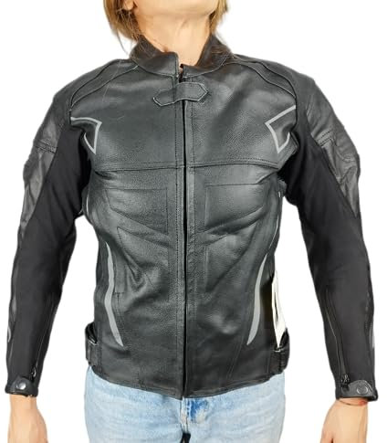 WinNet Giacca giubbotto motociclistico corto da moto femminile per donna di in pelle con protezioni e imbottitura removibili gomiti, spalle e schiena 4 stagioni (M)