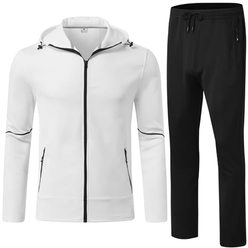 donhobo Herren Jogginganzug Set Trainingsanzug Sportanzug, Weiß, XXL