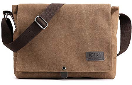 Kiss me Cross Body Bag for Men, Canvas Messenger Shoulder Bags for Work School Hiking Travel (Brown)