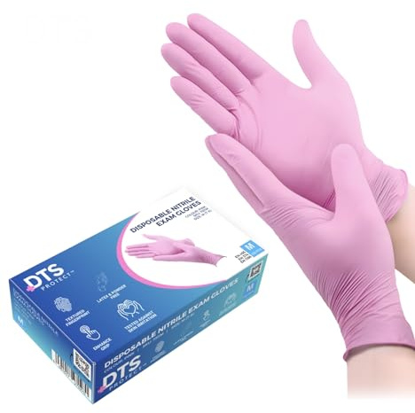 DTS PROTECT Nitrile Gloves - Disposable Gloves Box of 100 - Pink Gloves - Latex Free - PPE, Sterile, Medical & Surgical Gloves (Extra Large)