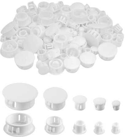 120 Stück Abdeckkappen für Bohrlöcher, Bohrloch Abdeckkappen 6/8/10/16/20mm Lochstopfen Kunststoff, Schraubenabdeckung Weiss, Schrank Abdeckstopfen, Plattenlochstopfen Abdeckkappen für Schrauben