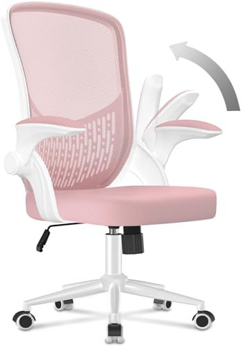 naspaluro Ergonomischer Bürostuhl, Schreibtischstuhl mit 90° Klappbaren Armlehnen, Einzigartige Lendenwirbelstütze, Atmungsaktive Mesh-Polsterung für das Heimbüro, Studie, Rosa